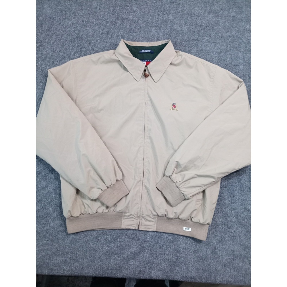 Vintage Tommy Hilfiger Mens XL Beige Harrington Jacket Full Zip Logo Coat